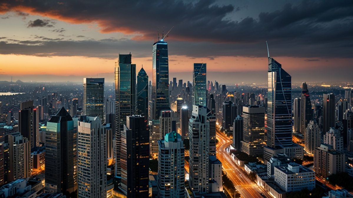 City skyline representing international travel destinations